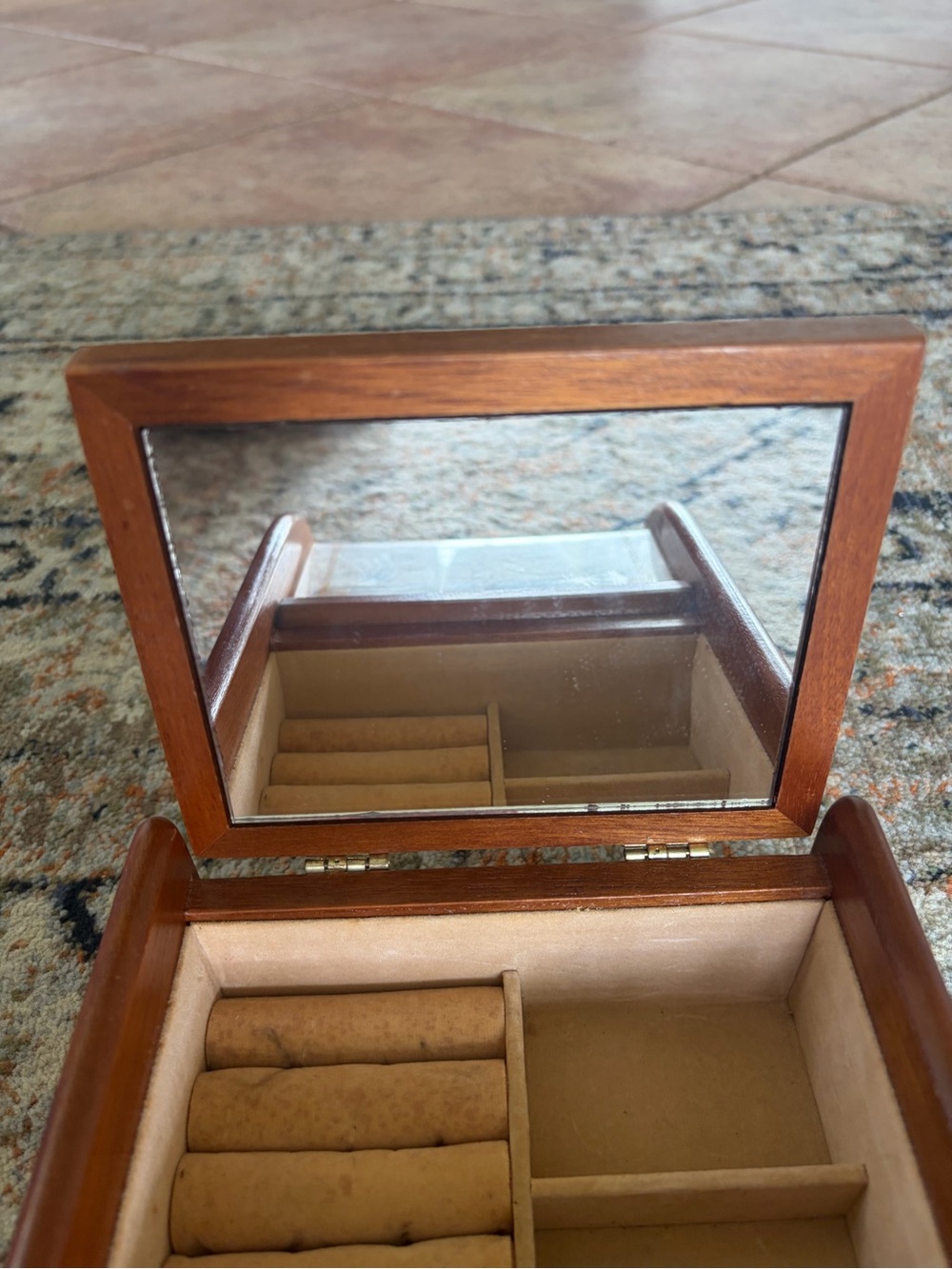 Vintage London Leather Wooden Jewelry Box Dresser Valet Parquet Inlay - Picture 3 of 11